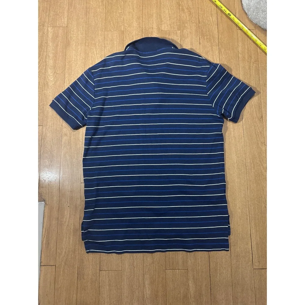 Polo Ralph Lauren Mens Medium Navy Blue Striped Short Sleeve Polo Shirt Cotton
